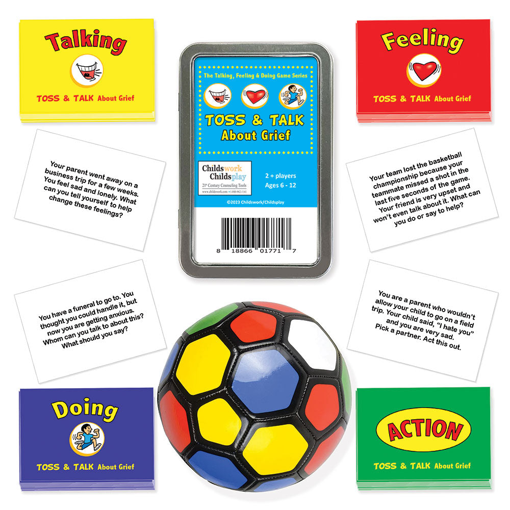 Le jeu de cartes Talking, Feeling & Doing Grief Toss & Talk avec balle