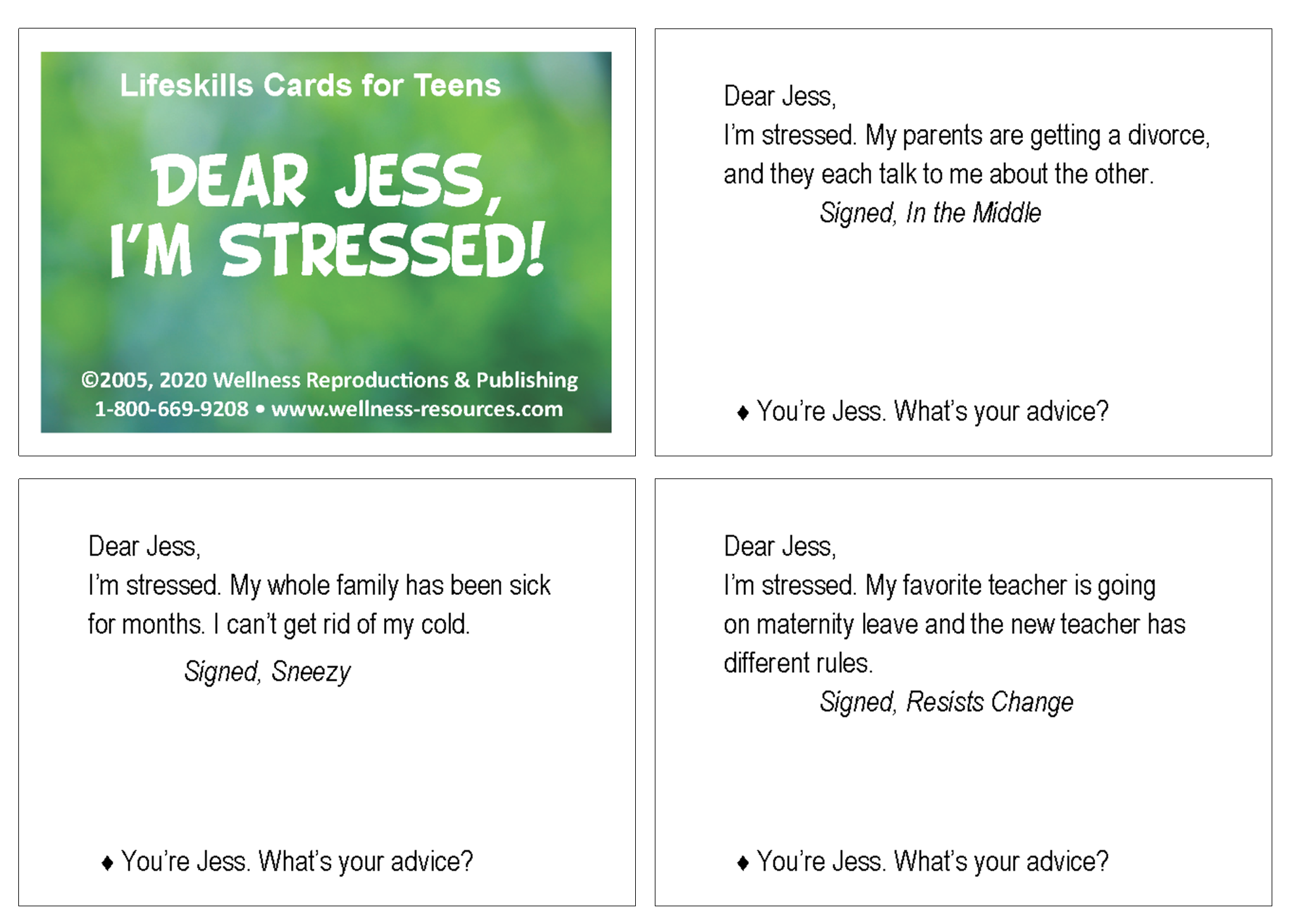 Lifeskills Cards for Teens: Dear Jess, I'm Stressed!